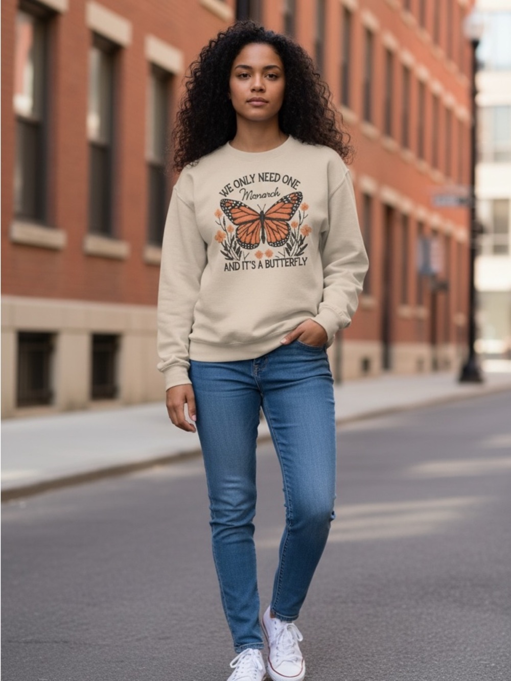 New Beige Anti Trump No Kings “We Only Need One Monarch”  sweatshirt. MEDIUM